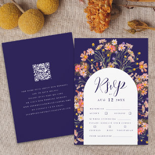 Tarjeta De Confirmación De Asistencia Código QR de Boda Boho Otoño Rústico Flor Silvestr