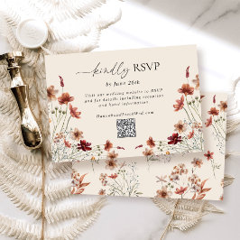 Tarjeta De Confirmación De Asistencia Código QR de Boda Boho Wildflower