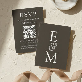 Tarjeta De Confirmación De Asistencia Código QR de Boda Clásico de Carbón Simple