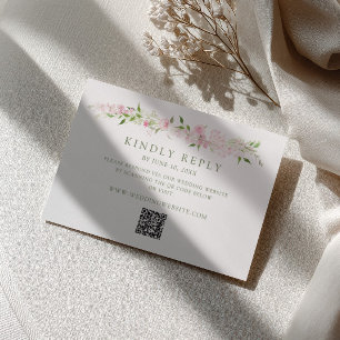 Tarjeta De Confirmación De Asistencia Código QR de Boda con Borde Floral Verde Rosa Suav
