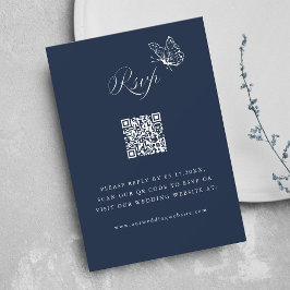 Tarjeta De Confirmación De Asistencia Código QR de boda con caligrafía elegante azul mar