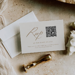 Tarjeta De Confirmación De Asistencia Código QR de boda con caligrafía moderna de marfil