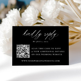 Tarjeta De Confirmación De Asistencia Código QR de Boda con Caligrafía Moderna en Blanco