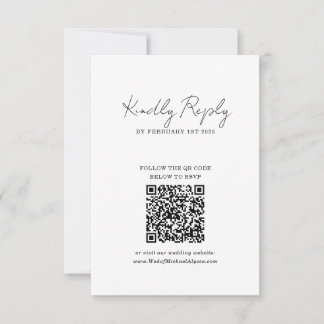 Tarjeta De Confirmación De Asistencia Código QR de Boda con Letra a Mano Minimalista Chi