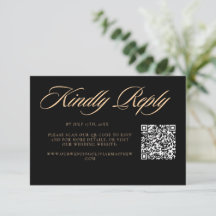 Código QR de boda con letra cursiva negra elegante