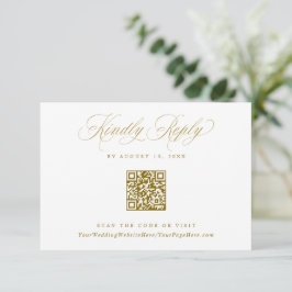 Tarjeta De Confirmación De Asistencia Código QR de boda con logotipo de cresta dorada el
