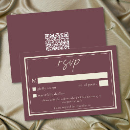 Tarjeta De Confirmación De Asistencia Código QR de Boda con Marco Minimalista de Vino de
