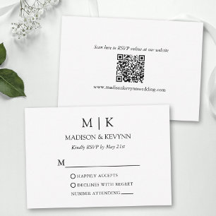 Tarjeta De Confirmación De Asistencia Código QR de Boda con Monograma Minimalista Modern