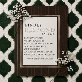 Tarjeta De Confirmación De Asistencia Código QR de boda con patrón de franja fina marrón