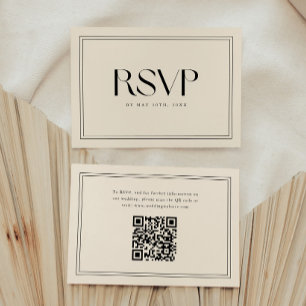 Tarjeta De Confirmación De Asistencia Código QR de boda con tipografía negrita beige mod