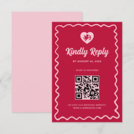 Tarjeta De Confirmación De Asistencia Código QR de Boda Cupido Rosa Rojo Marco Retro Ond