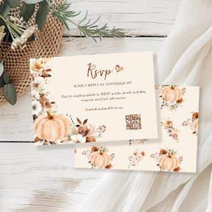 Tarjeta De Confirmación De Asistencia Código QR de Boda de Calabaza Floral de Otoño