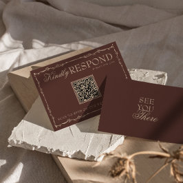 Tarjeta De Confirmación De Asistencia Código QR de Boda de Chocolate Floral Marrón Diner