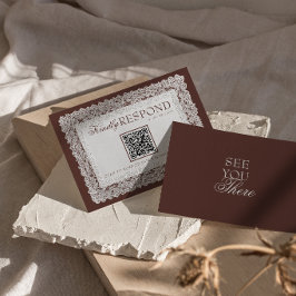 Tarjeta De Confirmación De Asistencia Código QR de boda de encaje marrón chocolate Diner