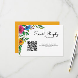 Tarjeta De Confirmación De Asistencia Código QR de boda de flores brillantes de primaver