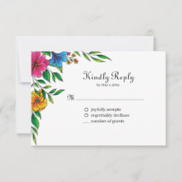 Tarjeta De Confirmación De Asistencia Código QR de boda de flores brillantes de primaver