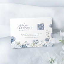 Código QR de boda de flores silvestres azul elegan
