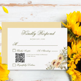 Tarjeta De Confirmación De Asistencia Código QR de Boda de Girasoles Suaves