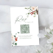 Código QR de boda de invierno con flores festivas