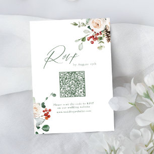 Tarjeta De Confirmación De Asistencia Código QR de boda de invierno con flores festivas