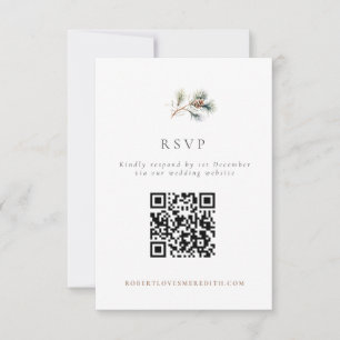 Tarjeta De Confirmación De Asistencia Código QR de Boda de Invierno con Rama de Pino Sim