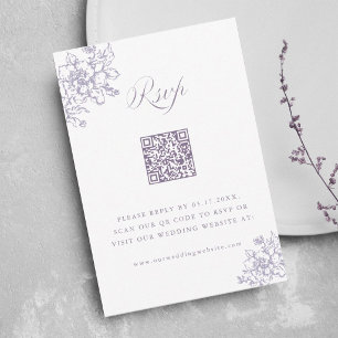 Tarjeta De Confirmación De Asistencia Código QR de boda de lavanda de jardín de flor clá