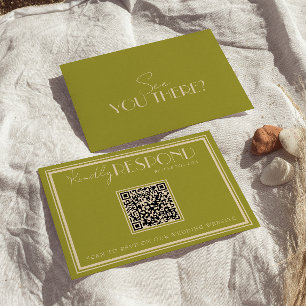 Tarjeta De Confirmación De Asistencia Código QR de boda de lujo en verde musgo clásico y