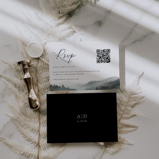 Tarjeta De Confirmación De Asistencia Código QR de Boda de montaña Misty (Subido por el creador)