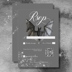 Tarjeta De Confirmación De Asistencia Código QR de Boda de Murciélago Glam y Diamantes d
