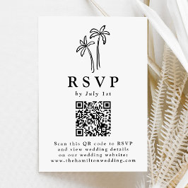 Tarjeta De Confirmación De Asistencia Código QR de Boda de Palmeras Negras Dibujadas a M