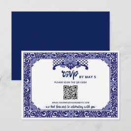 Tarjeta De Confirmación De Asistencia Código QR de Boda de Talavera Azul de la Marina Me