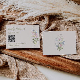 Tarjeta De Confirmación De Asistencia Código QR de Boda de Verano Floral Escrito a Mano