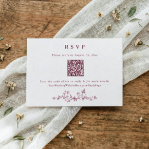 Tarjeta De Confirmación De Asistencia Código QR de Boda de Vino Tinto Oscuro Victoriano 