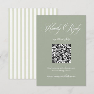 Tarjeta De Confirmación De Asistencia Código QR de boda elegante clásico verde salvia