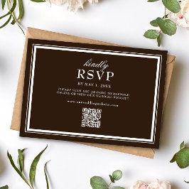 Tarjeta De Confirmación De Asistencia Código QR de boda elegante de chocolate marrón