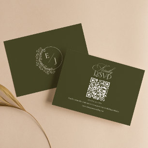 Tarjeta De Confirmación De Asistencia Código QR de boda elegante verde oliva de dinero a