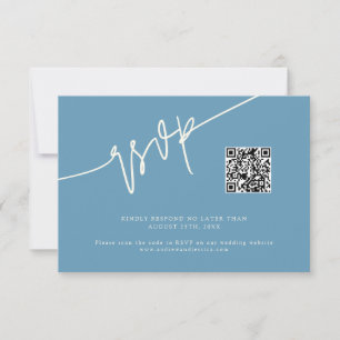 Tarjeta De Confirmación De Asistencia Código QR de boda en azul denim con guión escrito 