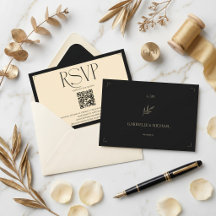 Código QR de boda en crema y negro con monograma e