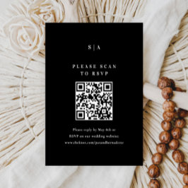 Tarjeta De Confirmación De Asistencia Código QR de boda en negro y blanco de tipo elegan