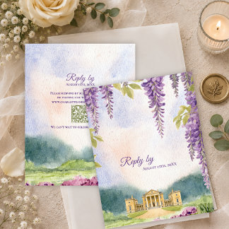 Tarjeta De Confirmación De Asistencia Código QR de Boda en Wisteria Manor Estate