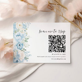Tarjeta De Confirmación De Asistencia Código QR de boda floral boho azul polvoriento