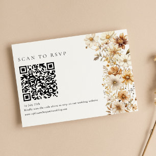 Tarjeta De Confirmación De Asistencia Código QR de Boda Floral Boho Cream Wildflower