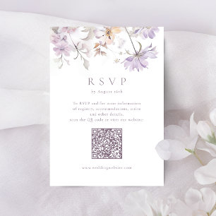 Tarjeta De Confirmación De Asistencia Código QR de Boda Floral Boho Elegante Púrpura