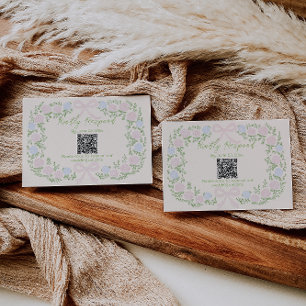 Tarjeta De Confirmación De Asistencia Código QR de boda floral de lazo verde rosa dibuja