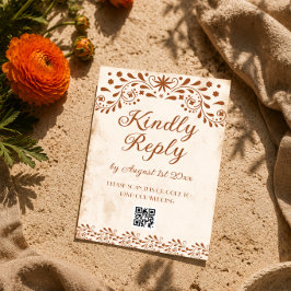 Tarjeta De Confirmación De Asistencia código QR de boda floral de marfil mexicano