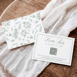 Tarjeta De Confirmación De Asistencia Código QR de Boda Floral Francés Sage Vintage