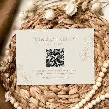 Código QR de boda floral marfil taupe minimalista