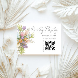 Tarjeta De Confirmación De Asistencia Código QR de boda floral moderno
