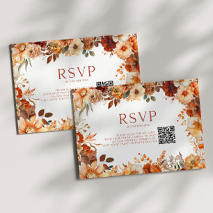 Tarjeta De Confirmación De Asistencia Código QR de Boda Floral Otoñal Elegante Rústico
