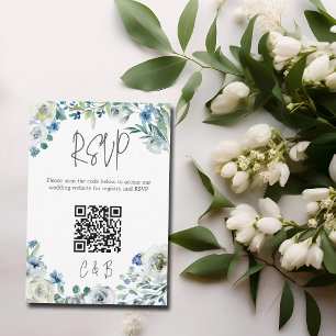 Tarjeta De Confirmación De Asistencia Código QR de Boda Floral Primaria de la Peonia Bla